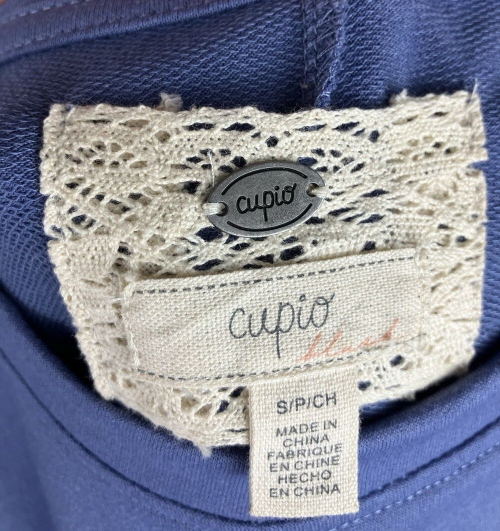 Cupio Blush Rhinestone Accent Knit Top Women's S Blue Cuffed Sleeve Comfy Bling - Picture 6 of 9